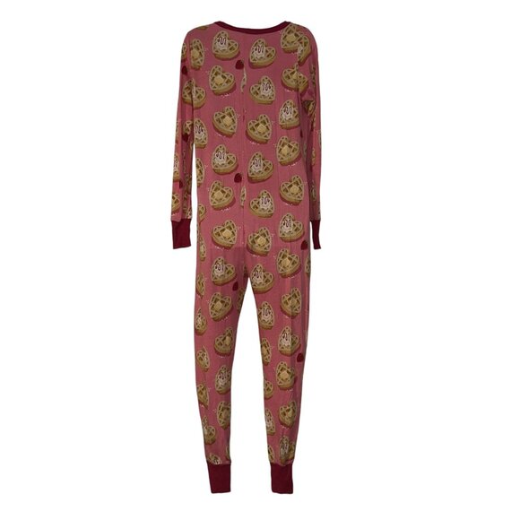 Munki Munki Womens Valentines Day Pajamas S Pink Heart Waffles PJs Unionsuit - Picture 6 of 10